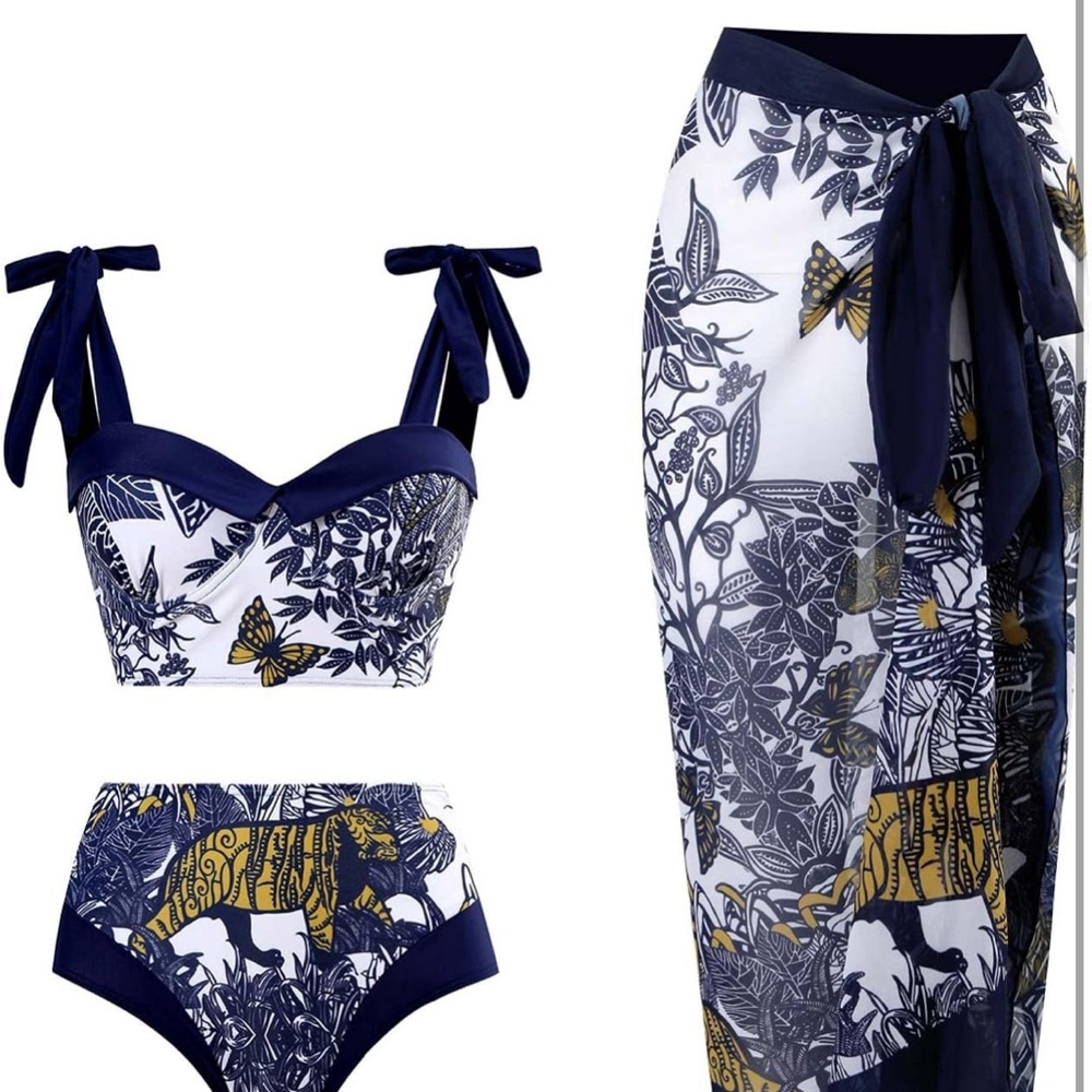 Elegant Blue and White Women's Bikini Set Size M
